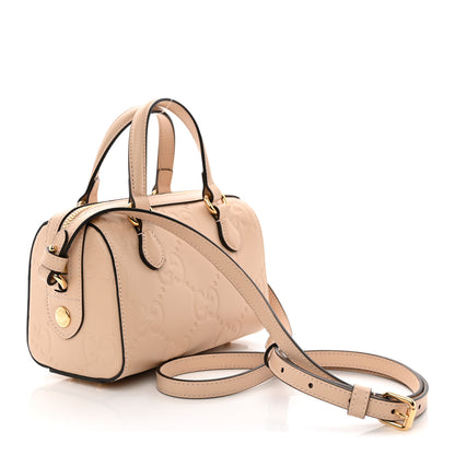 Gucci Gilbert Calfskin Jumbo GG Embossed Super Mini Top Handle Bowler Bag Beige 3 of 10