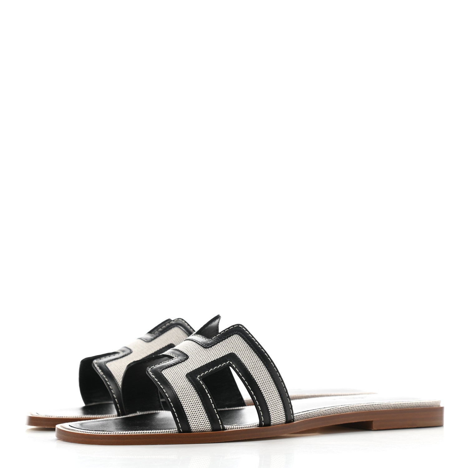 Hermes Calfskin Canvas Oran Sandals 39 Black 3 of 9