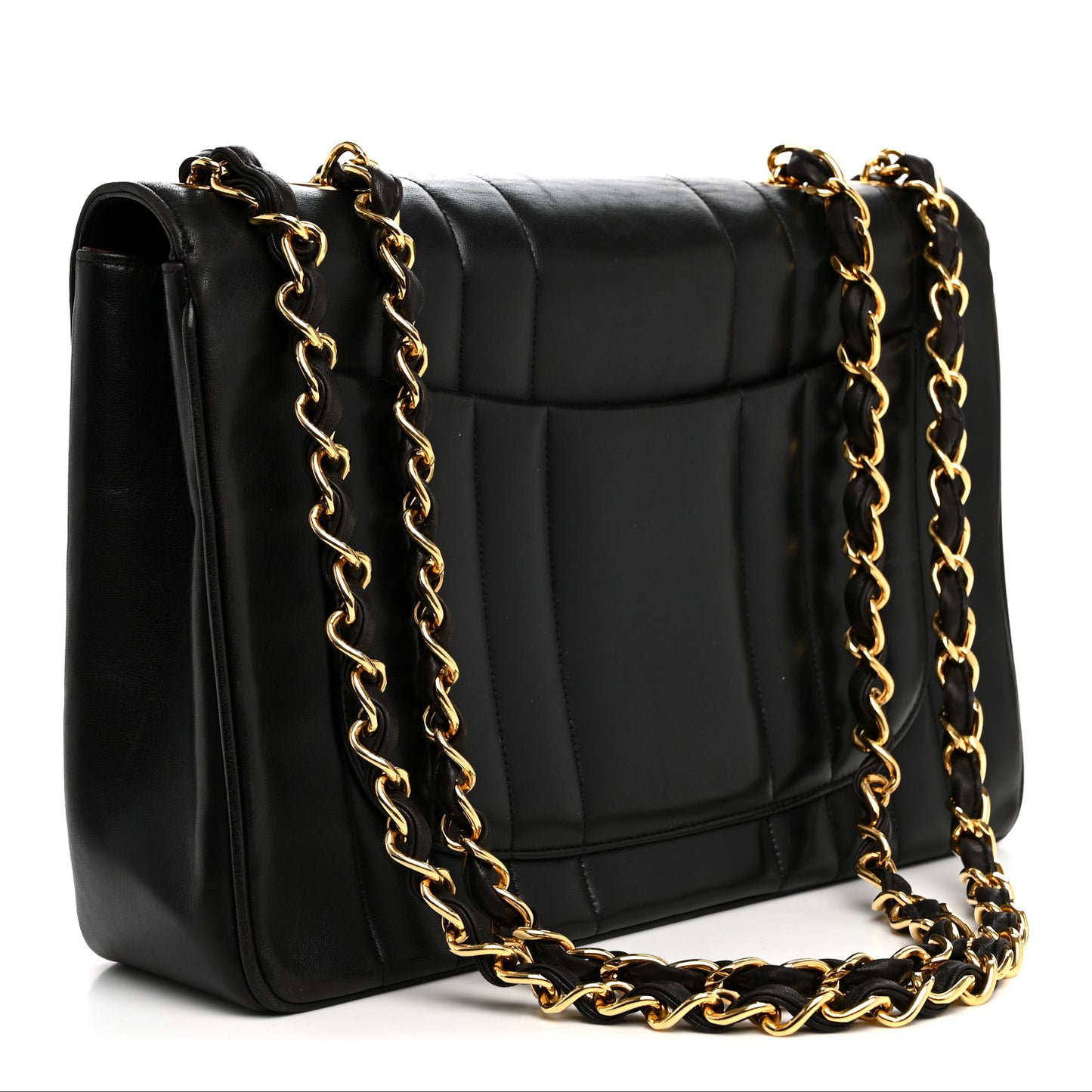 Lambskin Vertical Quilt Jumbo Single Flap Black