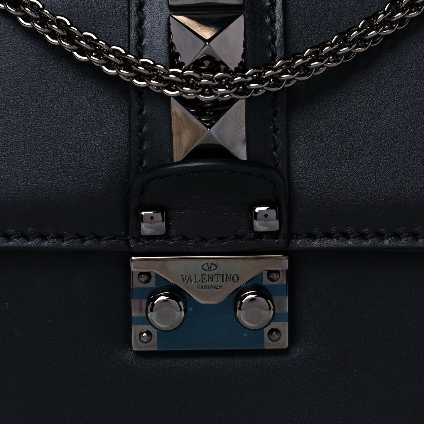 Vitello Small Glam Lock Rockstud Flap Black