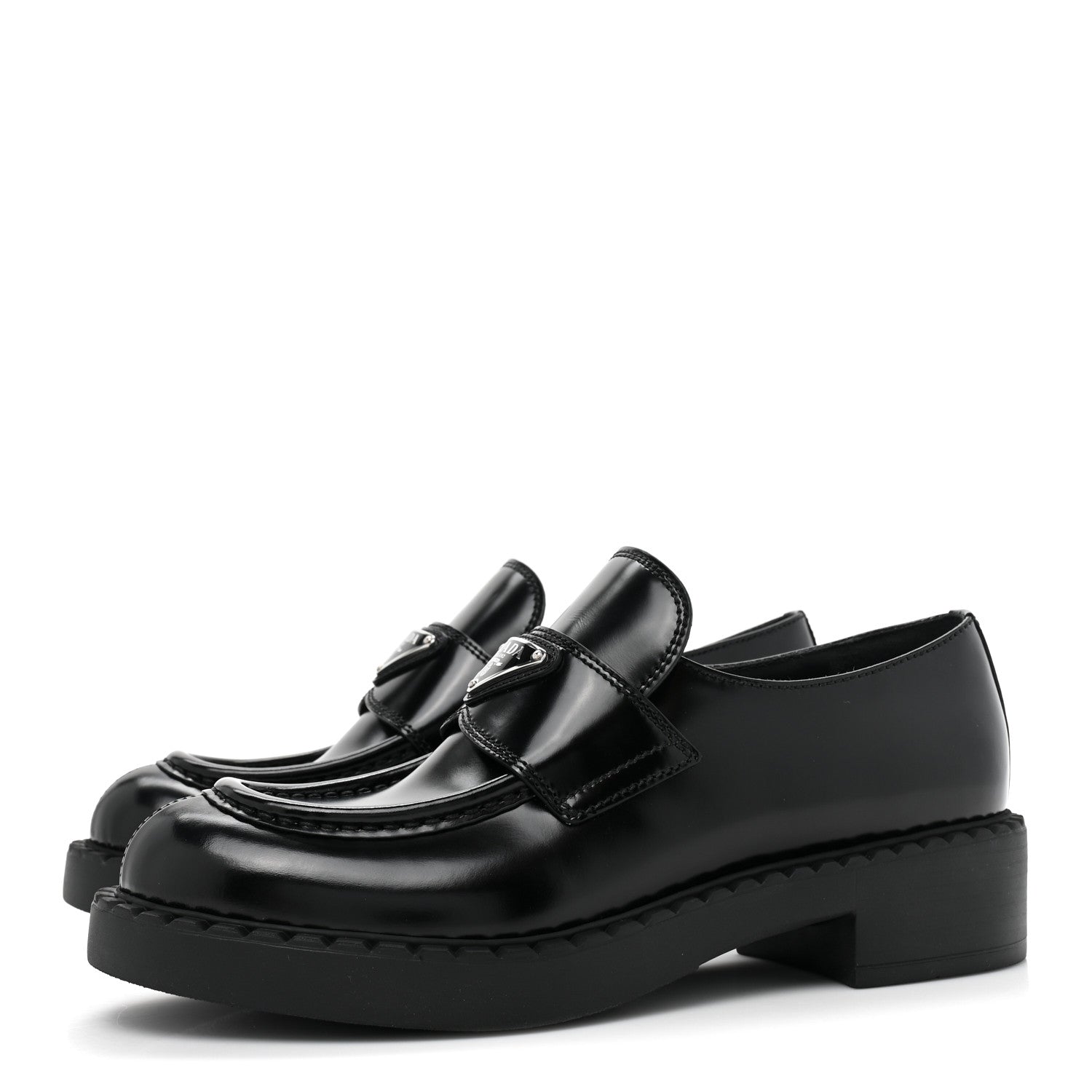 Prada Spazzolato Metal Triangle Logo 50mm Loafers 37.5 Black 3 of 8