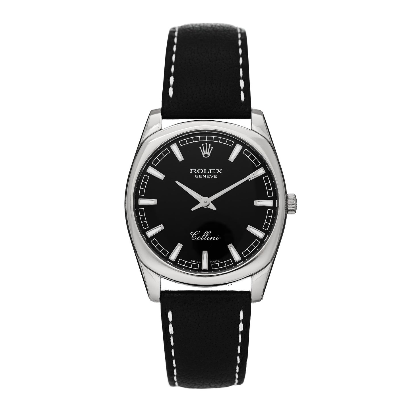 18K White Gold Calfskin 38mm Cellini Manual Winding Watch Black 4243