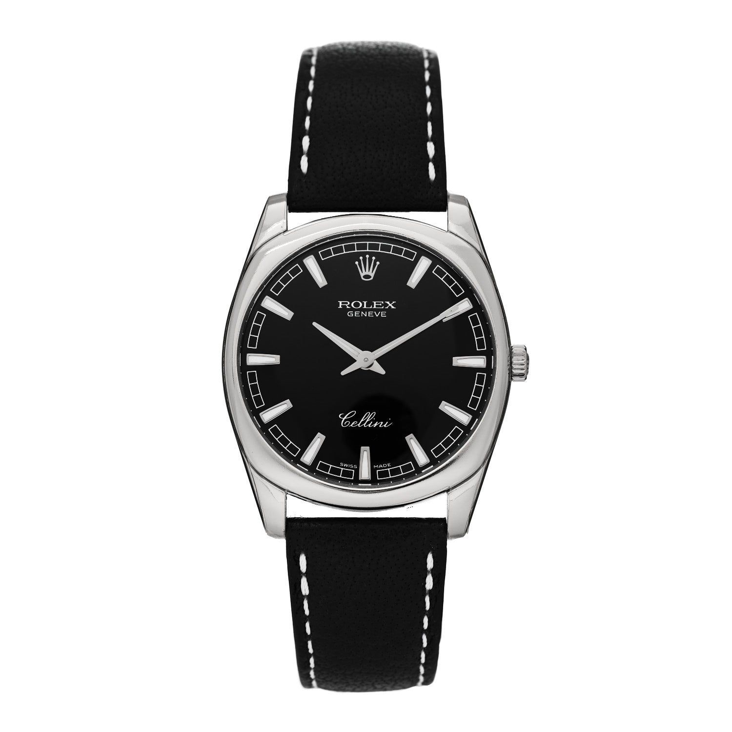 Rolex 18K White Gold Calfskin 38mm Cellini Manual Winding Watch Black 4243 1 of 5