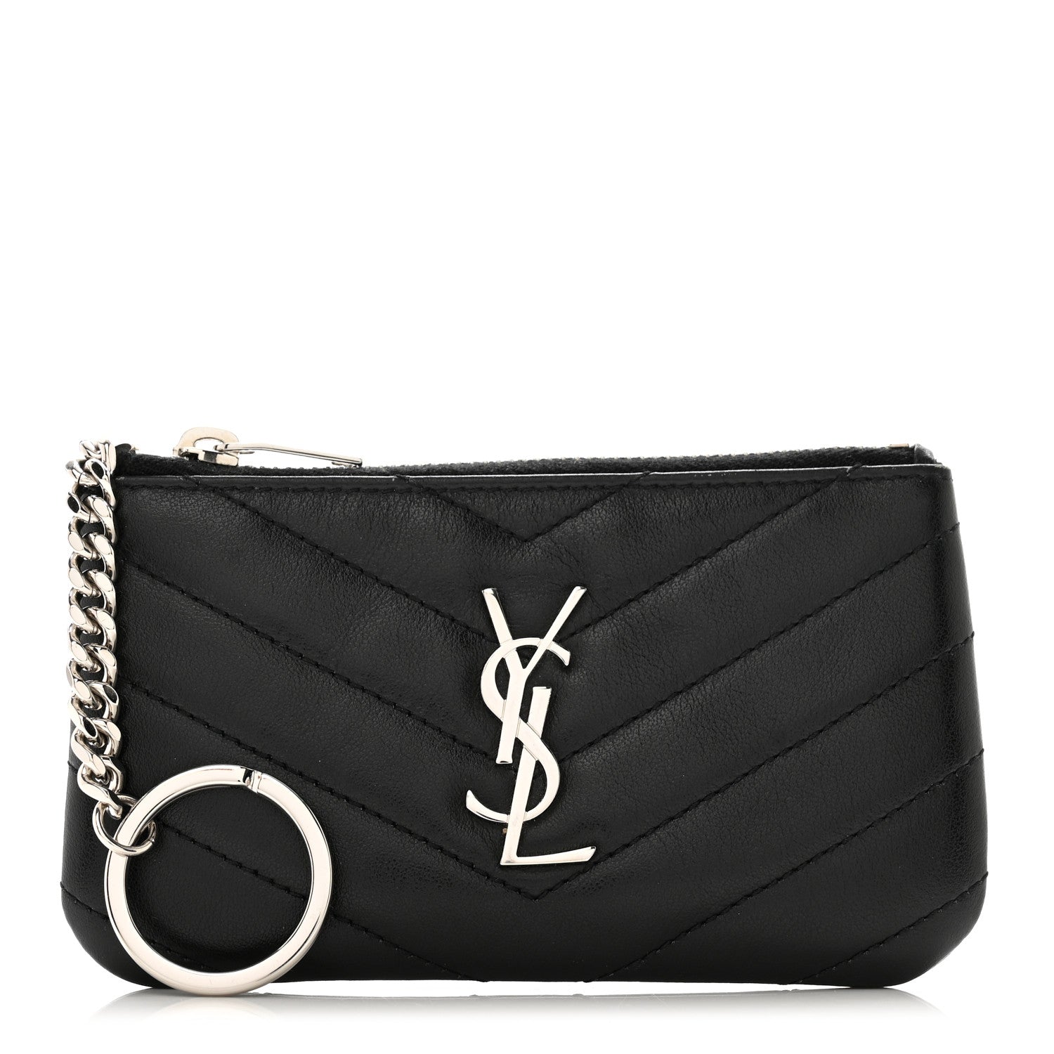 Saint Laurent Calfskin Matelasse Monogram Key Pouch Black 1 of 7