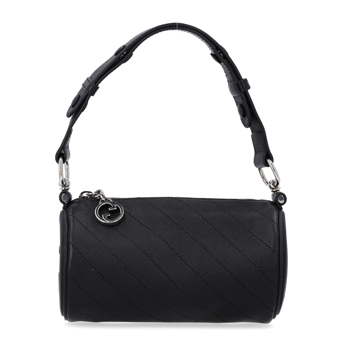 Sakai Be Green Calfskin Diagonal Stitched Mini Blondie Barrel Shoulder Bag Black