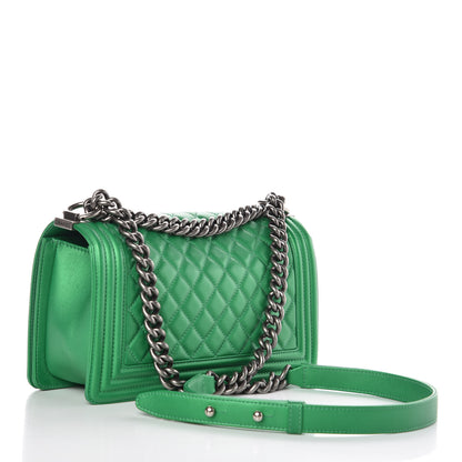Chanel Metallic Calfskin Quilted Medium Boy Flap Green 3 of 9