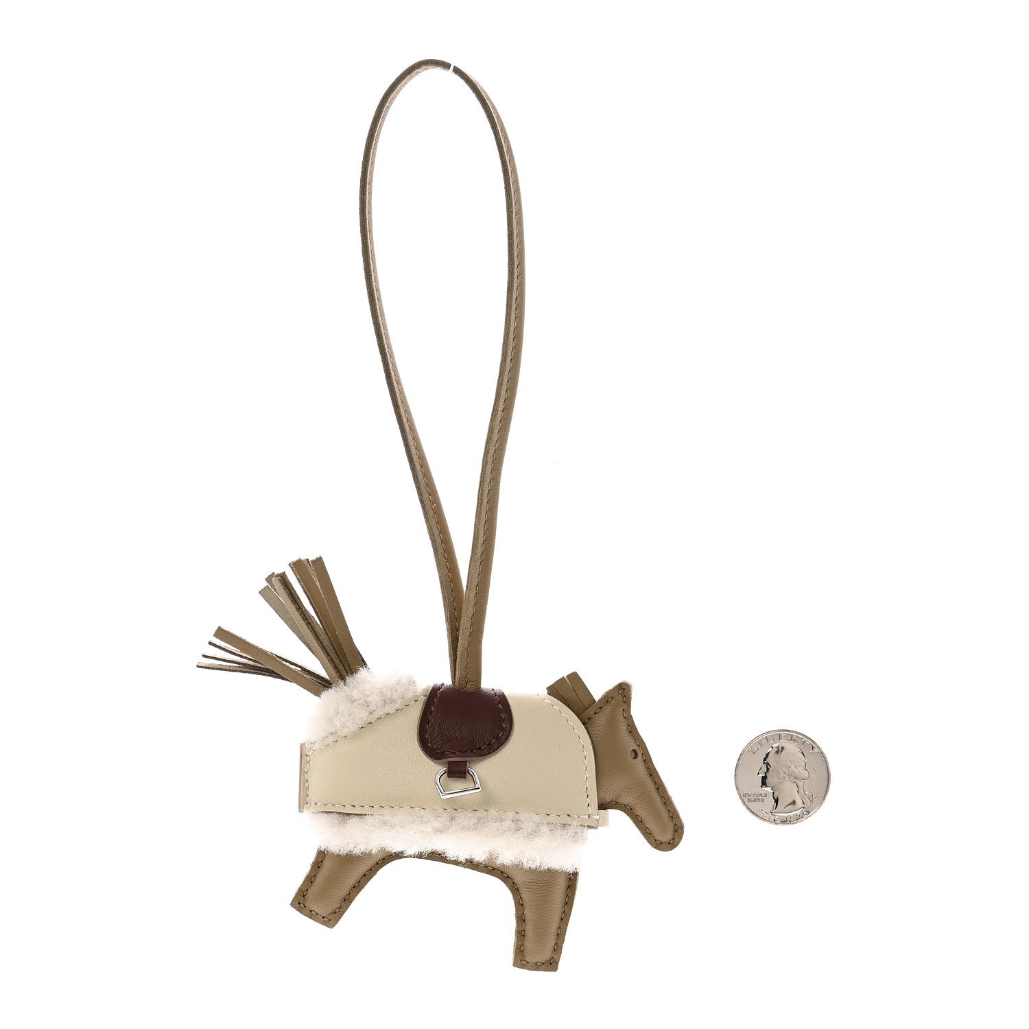 Hermes Milo Lambskin Merinos Wool Grigri Rodeo Robeo Plush Bag Charm PM Beige Marfa Terre Craie Ecru 2 of 4