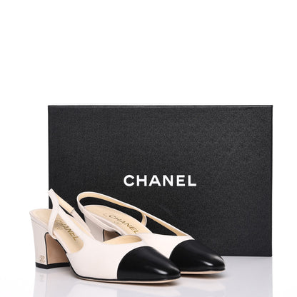 Chanel Calfskin Cap Toe CC Slingback Sandals 38 Ivory Black 11 of 11