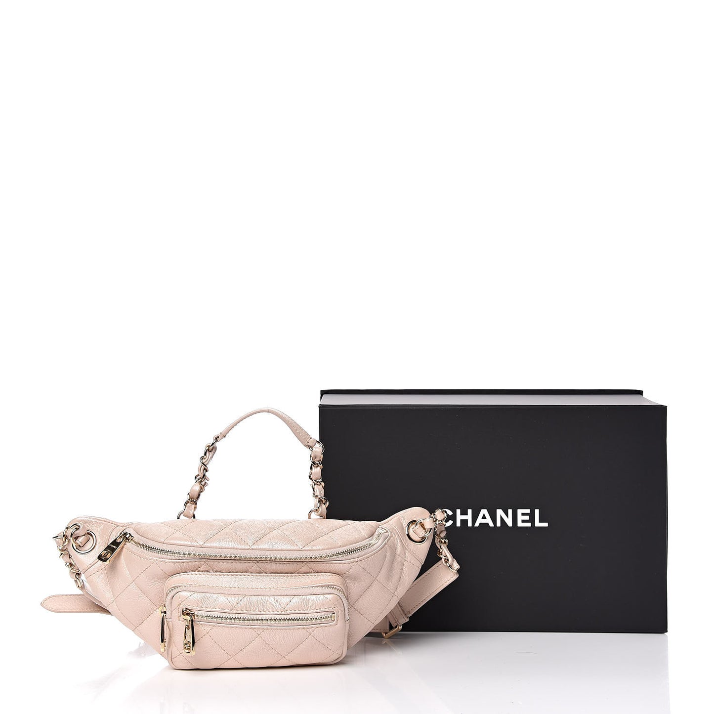 Iridescent Calfskin Quilted All About Waist Belt Bag Beige