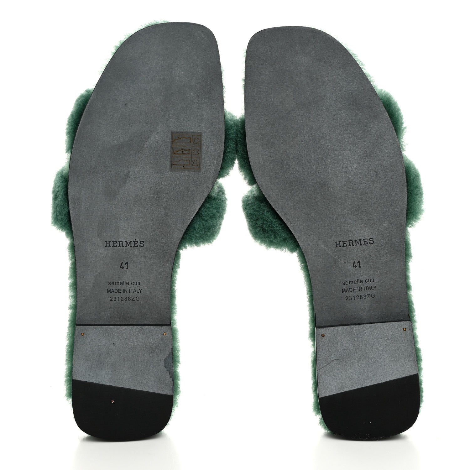 Hermes Woolskin Oran Sandals 41 Vert Anglais 5 of 8