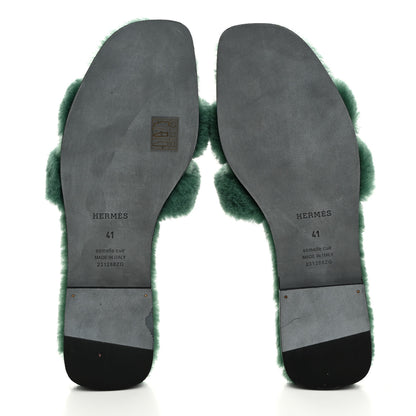 Hermes Woolskin Oran Sandals 41 Vert Anglais 5 of 8