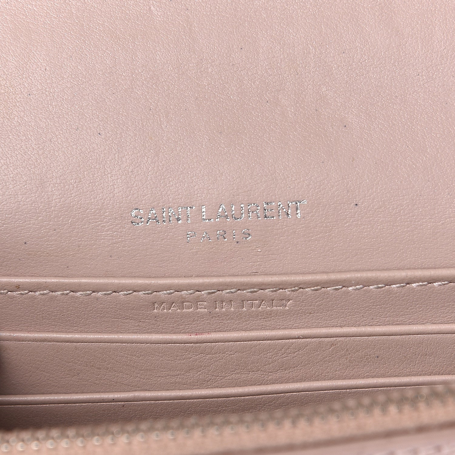 Saint Laurent Calfskin Crocodile Embossed Monogram Sunset Chain Wallet Soft Nude 6 of 12