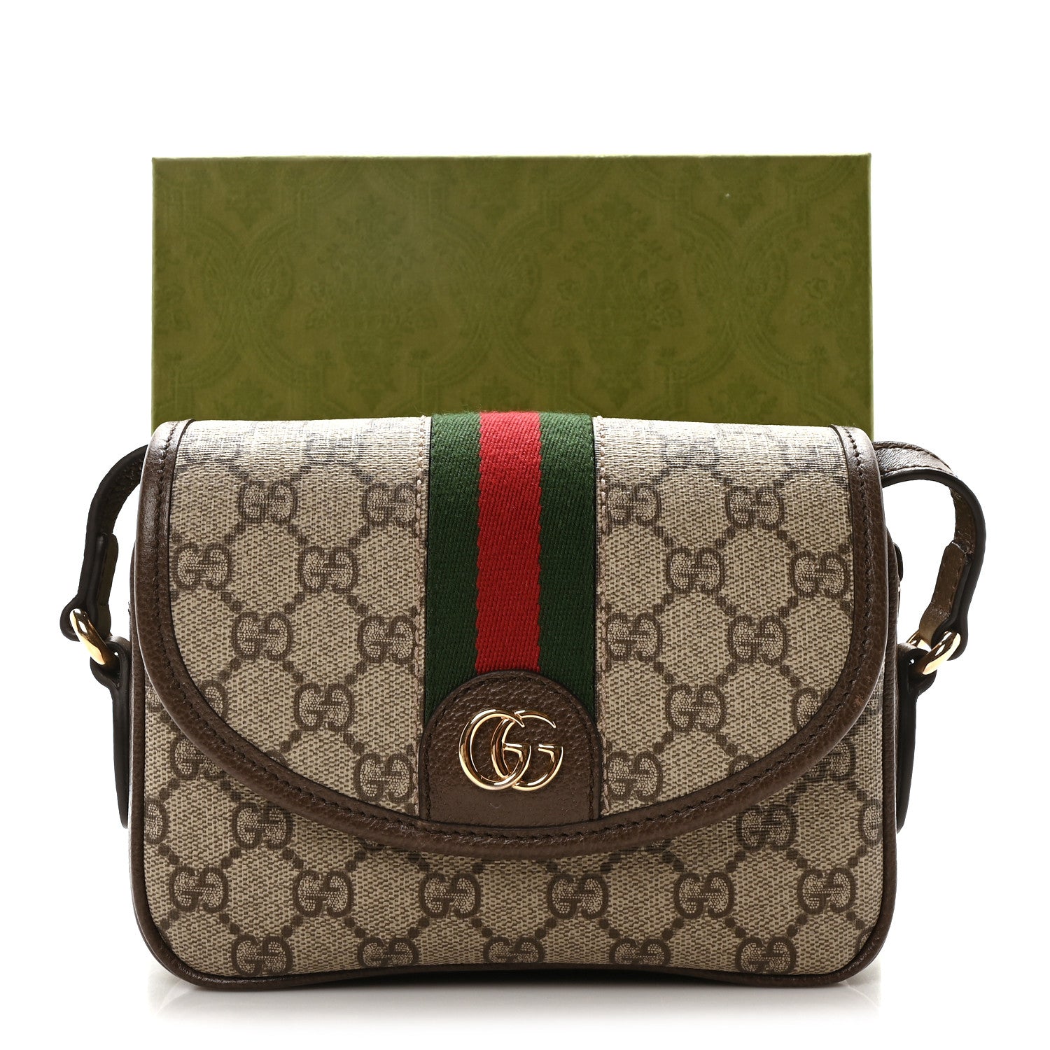 Gucci GG Supreme Monogram Textured Dollar Calfskin Mini Ophidia Flap Shoulder Bag Beige Ebony New Acero 11 of 11