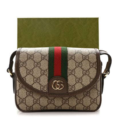 Gucci GG Supreme Monogram Textured Dollar Calfskin Mini Ophidia Flap Shoulder Bag Beige Ebony New Acero 11 of 11