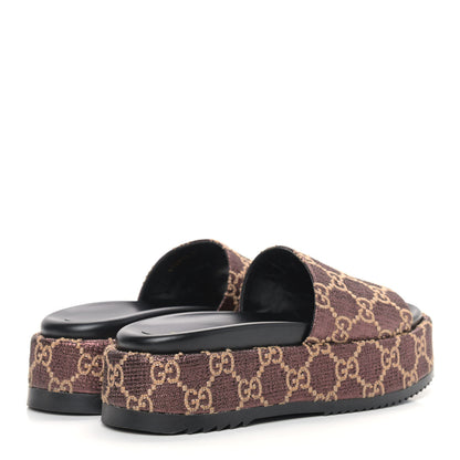 Gucci Lame GG Monogram Angelina Platform 55mm Slide Sandals 37 Brown Beige 3 of 9