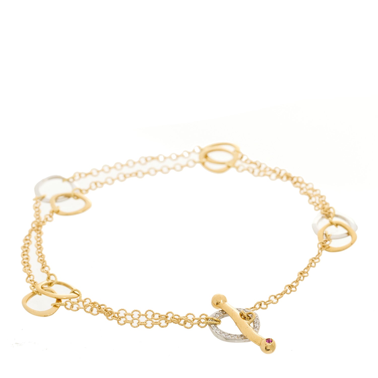 Roberto Coin 18K Yellow White Gold Diamond Flat Station Toggle Necklace 2 of 4