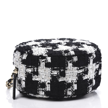Chanel Tweed Quilted Round Clutch With Chain Black Ecru White 3 of 9