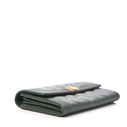 Chanel Caviar Quilted Large Boy Gusset Flap Wallet Green 3 of 11
