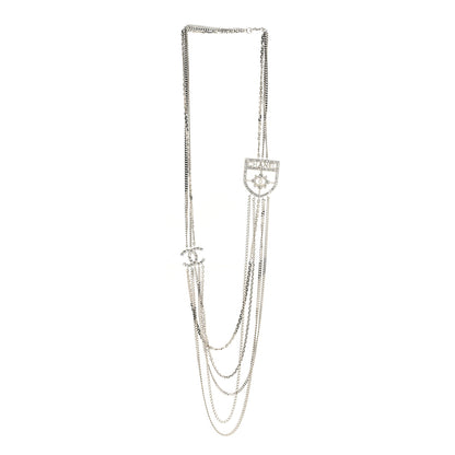 Chanel Baguette Crystal CC Shield Multi Strand Long Chain Necklace Silver 3 of 6
