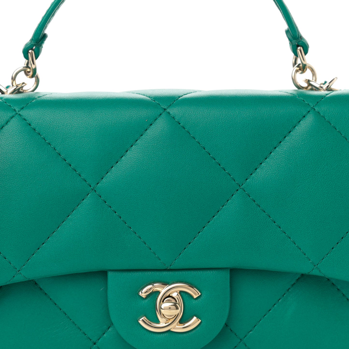 Lambskin Quilted Small Easy Carry Flap Green