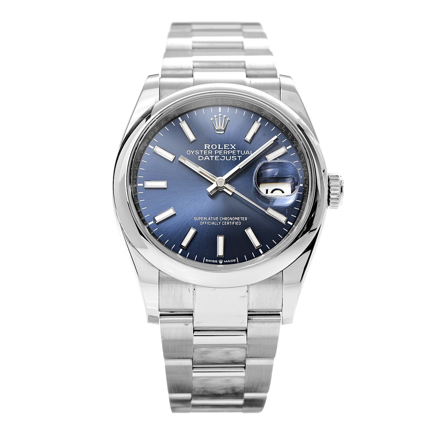 Stainless Steel 36mm Oyster Perpetual Datejust Watch Bright Blue 126200