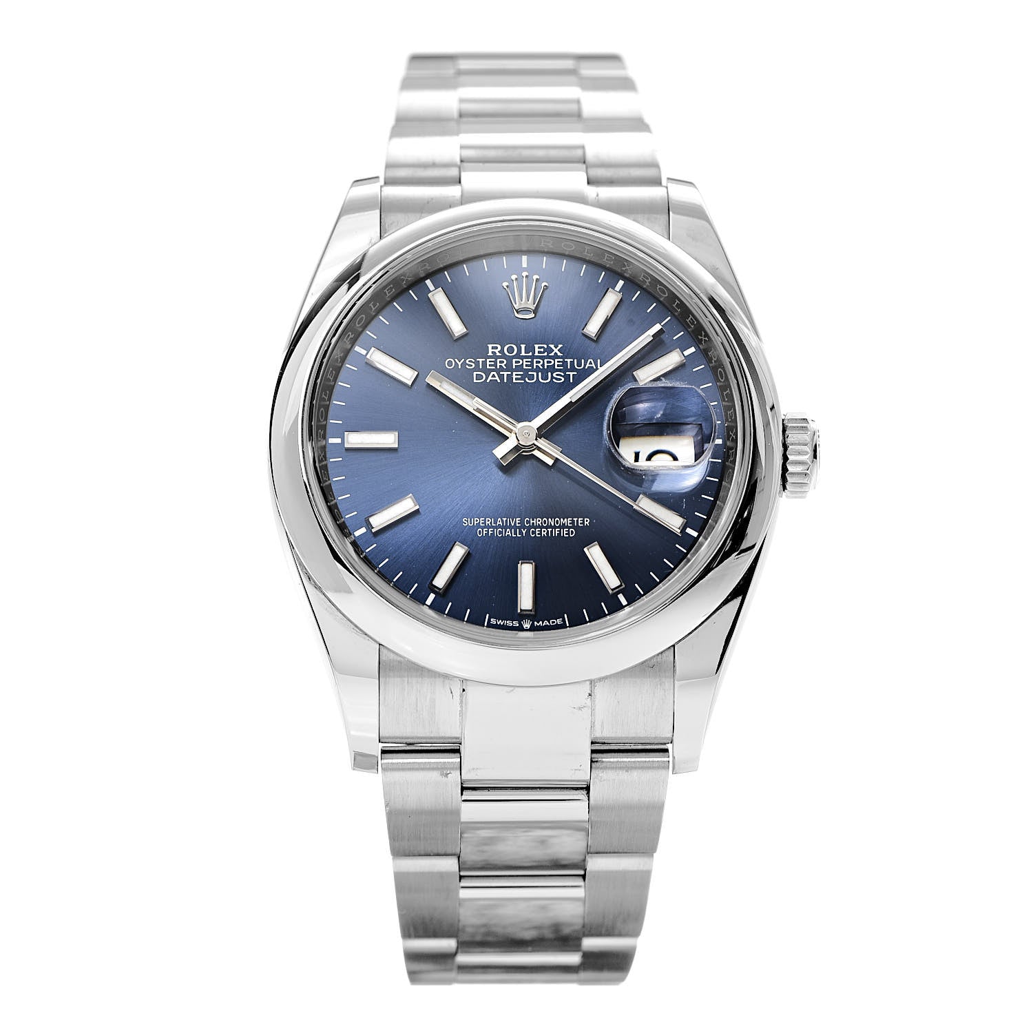 Rolex Stainless Steel 36mm Oyster Perpetual Datejust Watch Bright Blue 126200 1 of 7