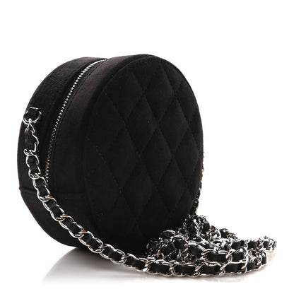 Chanel Suede Quilted Crystal Round Clutch With Logo Chain Black 3 of 10