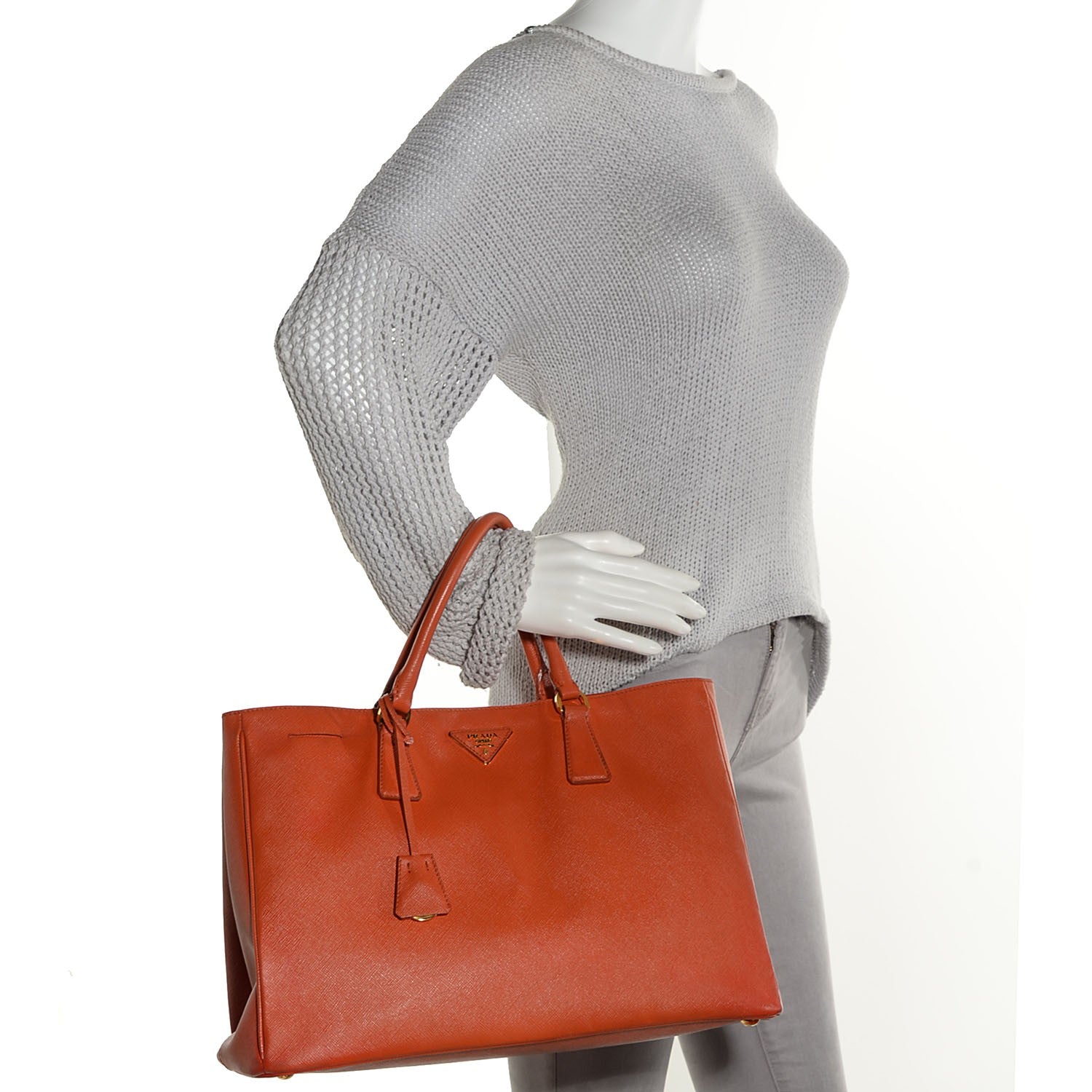 Prada Saffiano Lux Large Tote Papaya 2 of 10