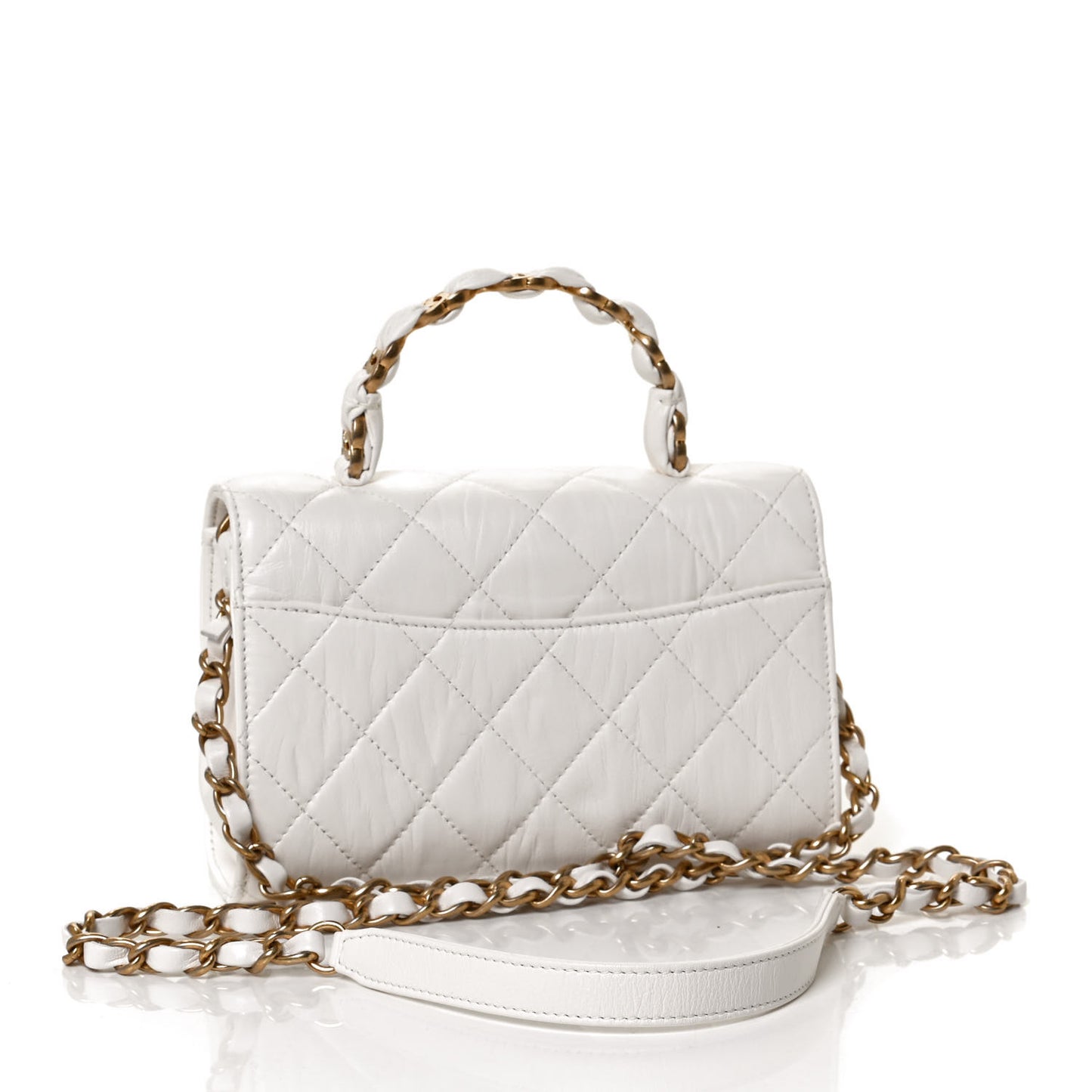 Crumpled Lambskin Quilted Mini CC Links Top Handle Flap White