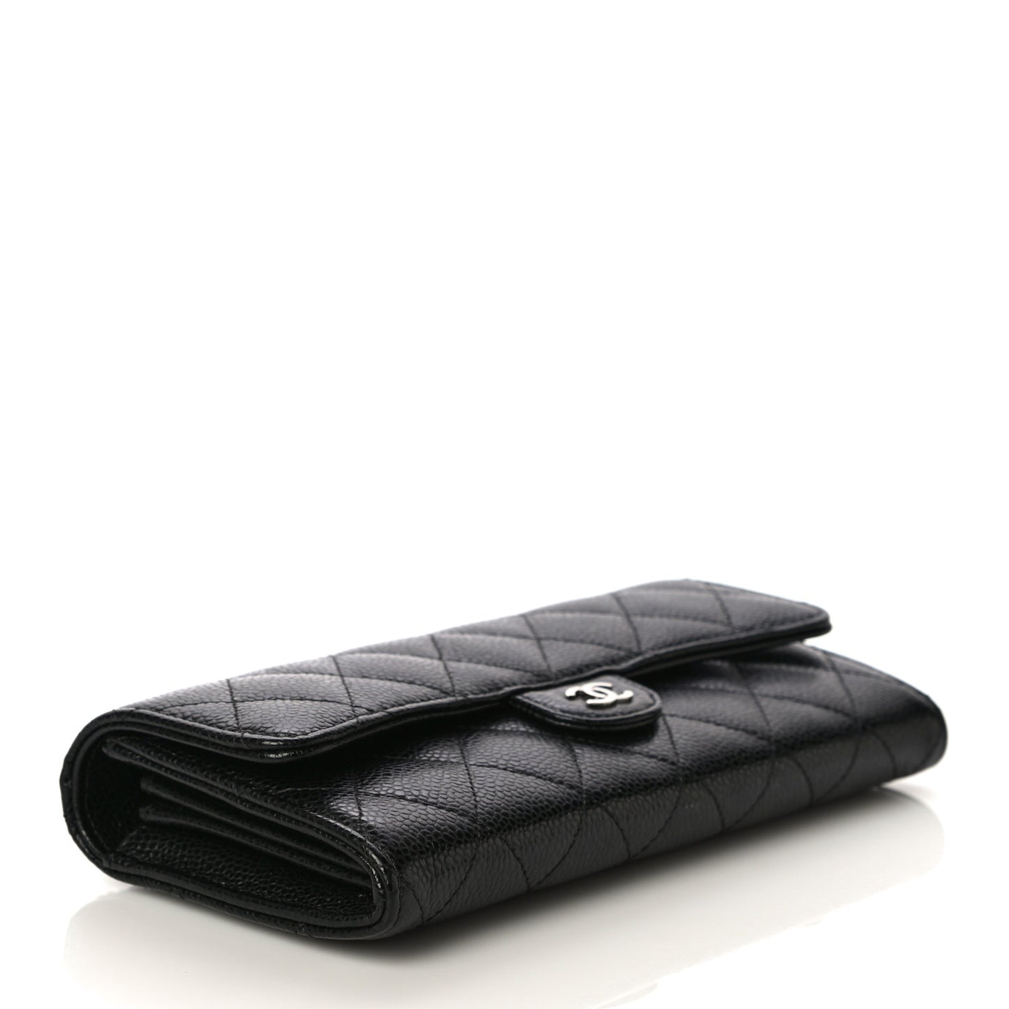 Caviar Quilted Large Gusset Flap Wallet Black