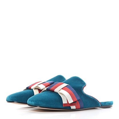 Gucci Softy Velvet Sylvie Bow Slippers 39 Pavone 3 of 8