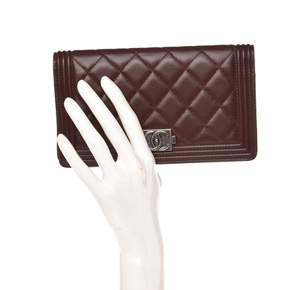 Chanel Quilted Boy Yen Wallet Dark Red 2 of 8