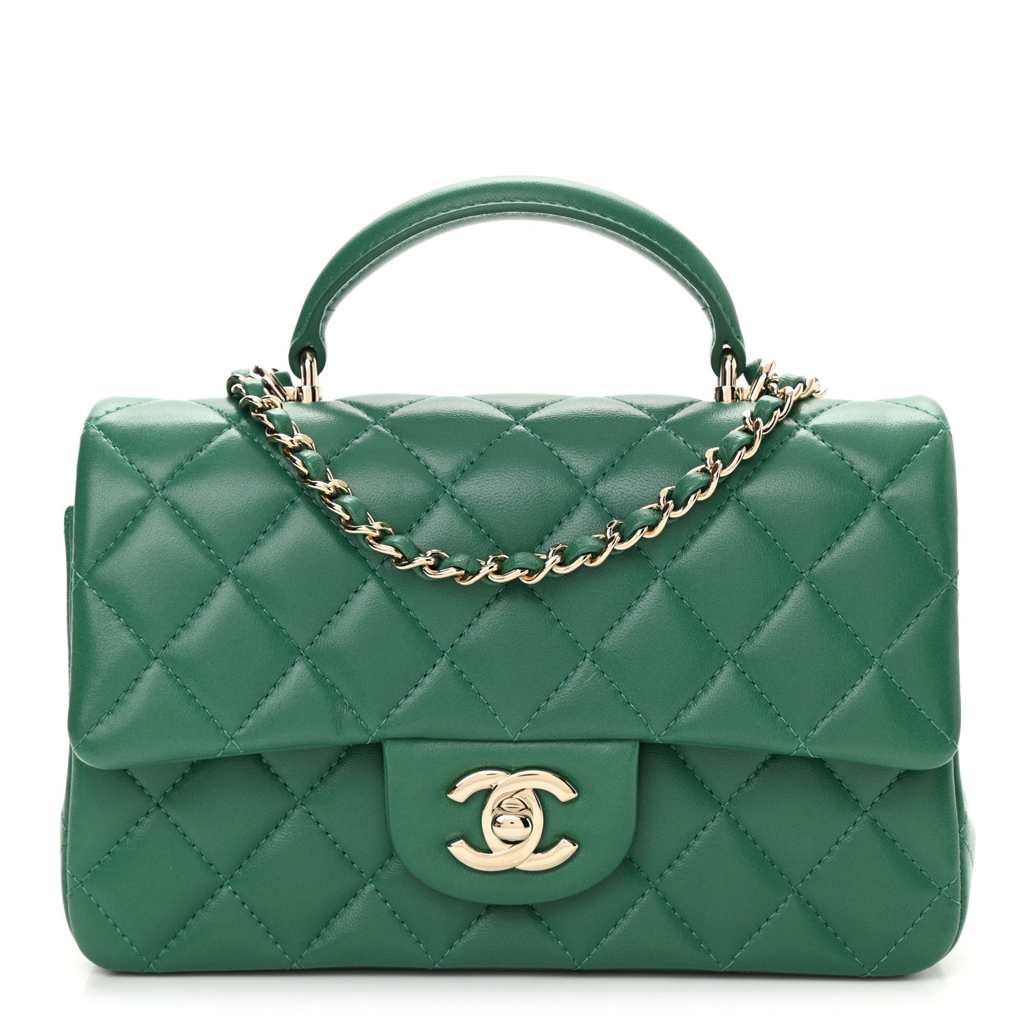 Chanel Lambskin Quilted Mini Top Handle Rectangular Flap Green 1 of 11