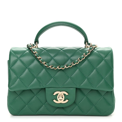 Chanel Lambskin Quilted Mini Top Handle Rectangular Flap Green 1 of 11