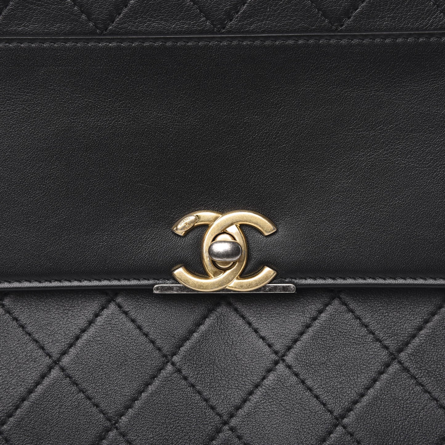 Calfskin Quilted CC Flap Clutch Black