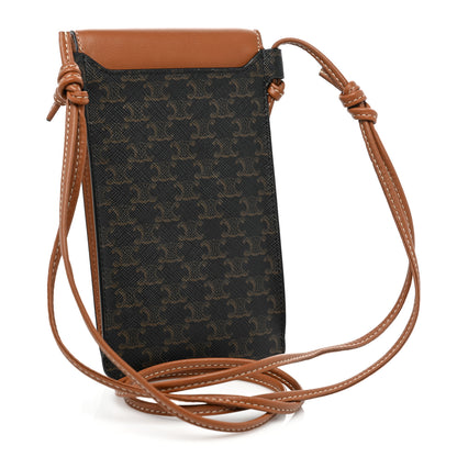 Celine Triomphe Canvas Lambskin Phone Pouch With Flap Tan 3 of 8