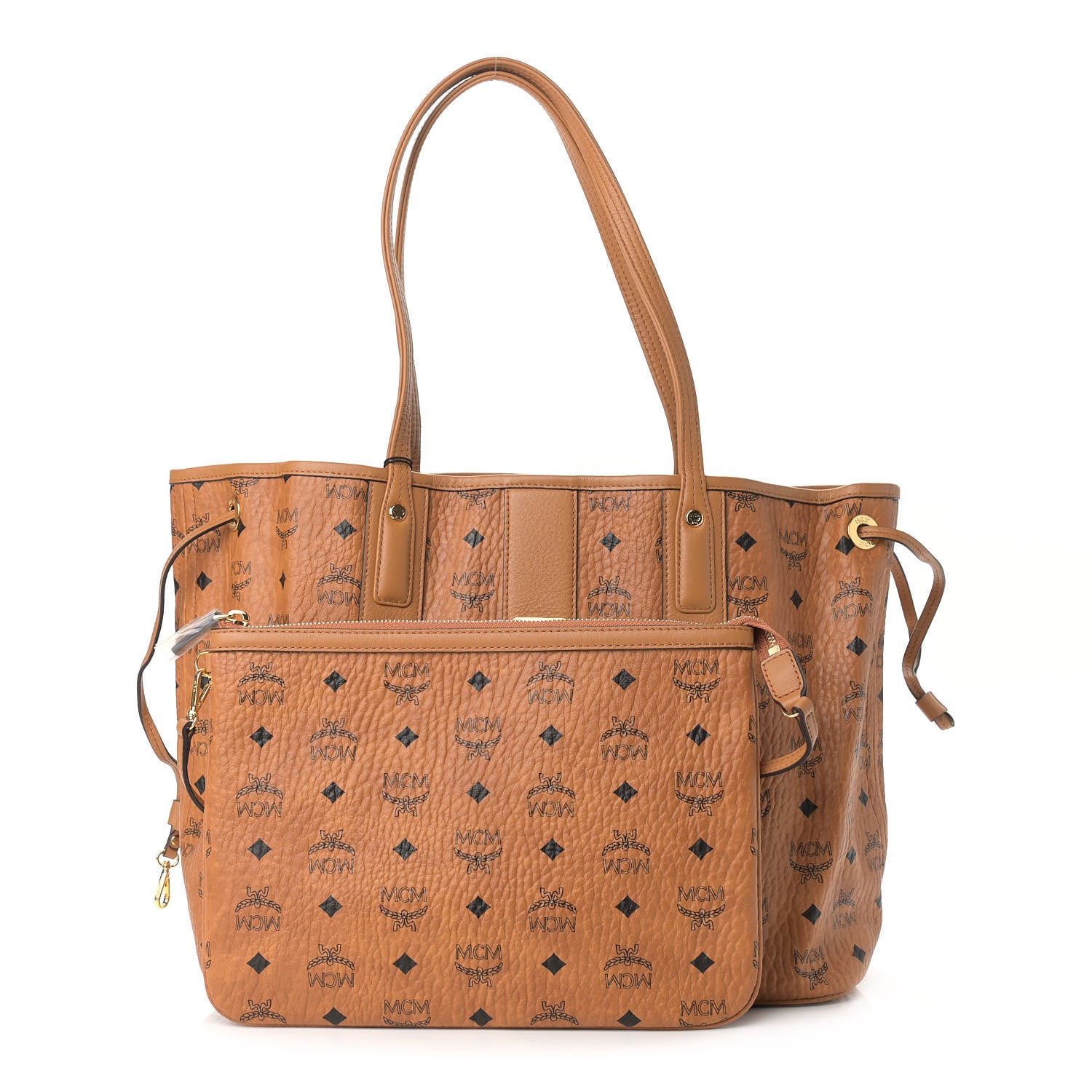 MCM Visetos Medium Liz Reversible Shopper Tote Cognac 1 of 14