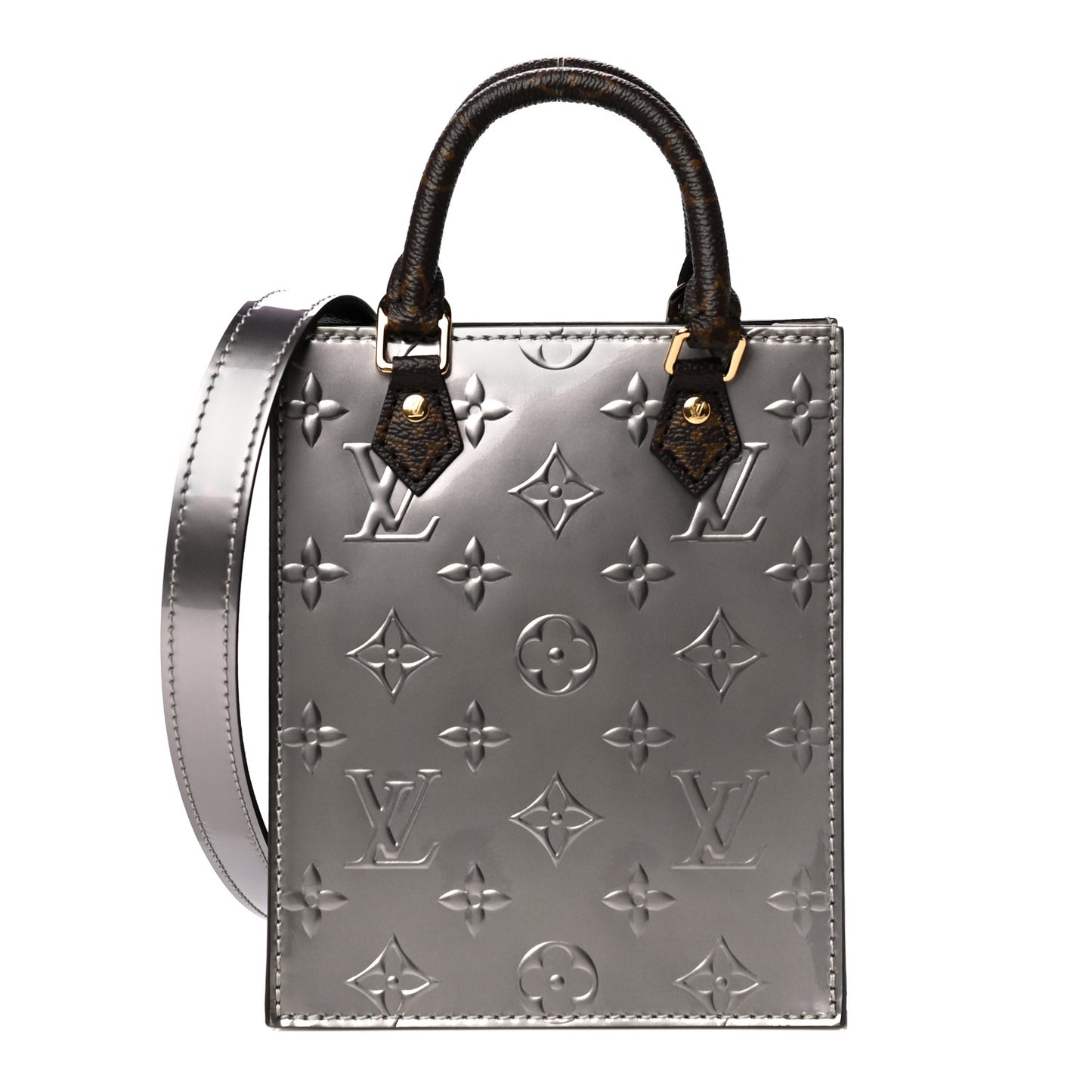 Vernis Monogram Petit Sac Plat Taupe Metallise