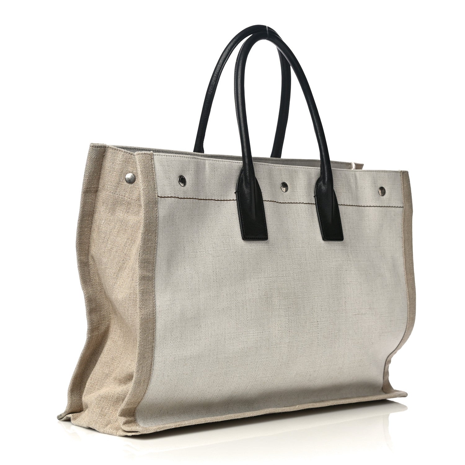 Saint Laurent Linen Calfskin Rive Gauche Tote Optic White 3 of 10