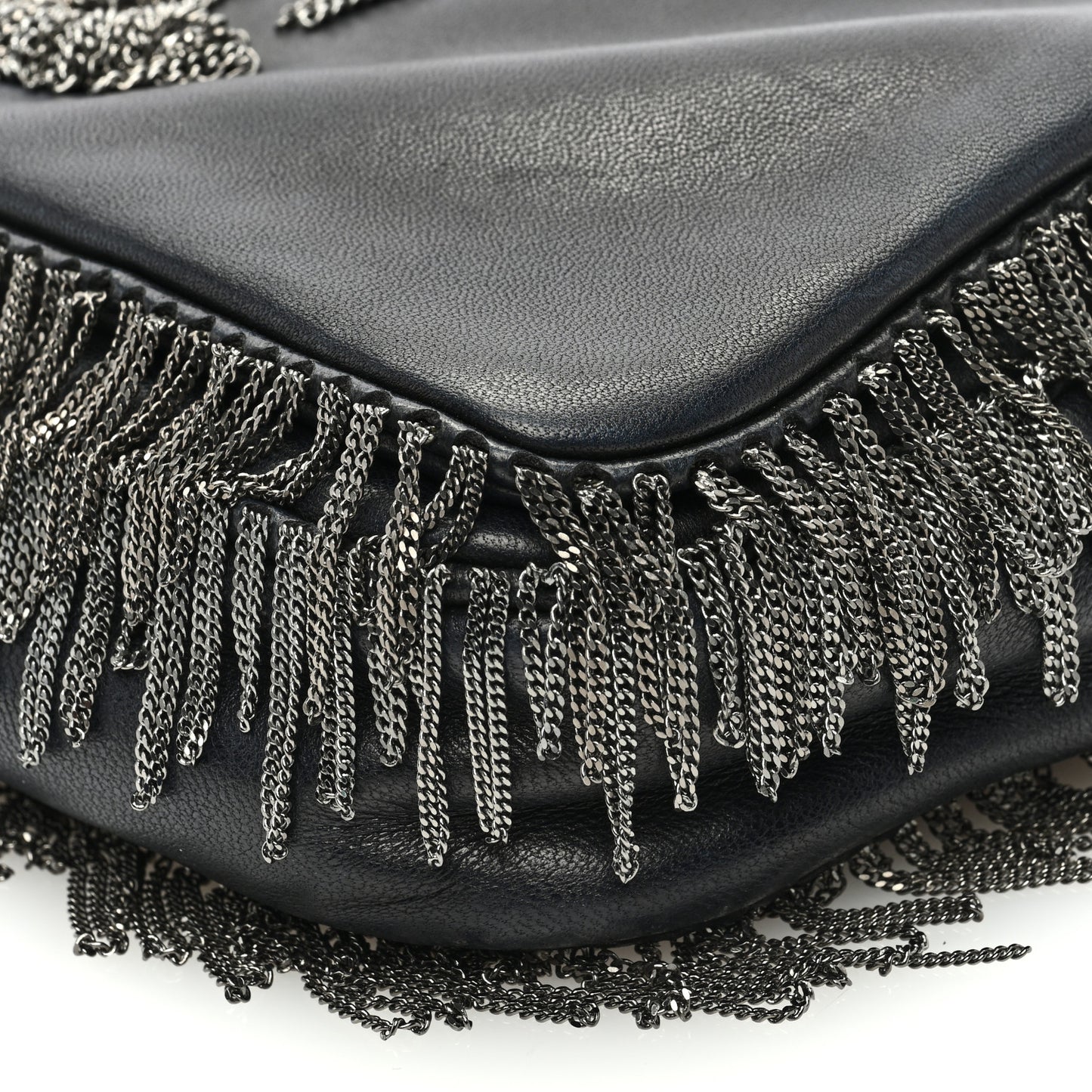 Lambskin Rock And Cabaret Chain Fringe Flap Black