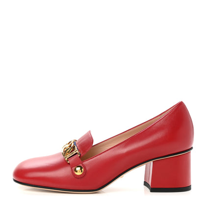 Gucci Malaga Kid Sylvie Web Chain Mid Heel Loafers 37 Hibiscus Red 1 of 10