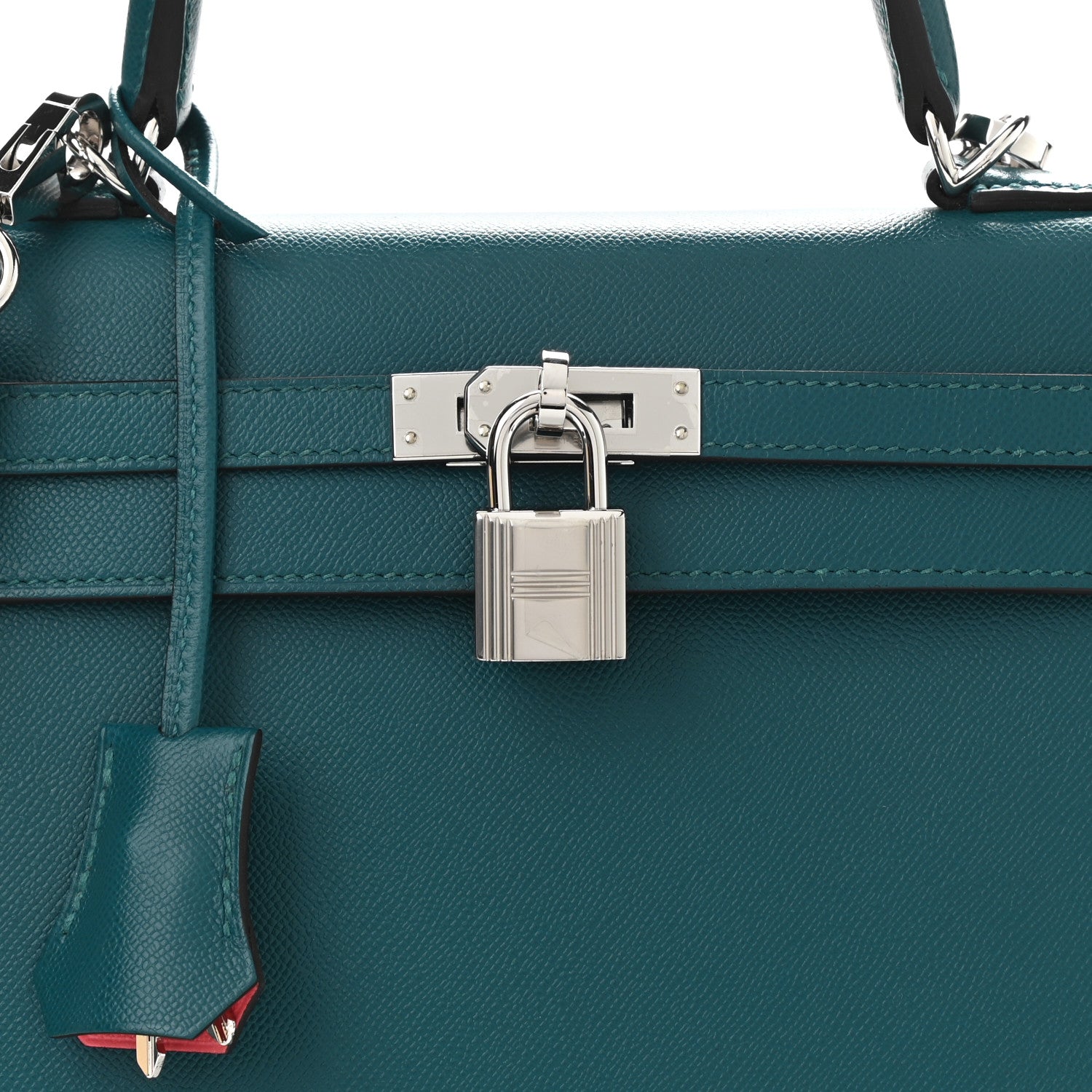 Hermes Madame Calfskin Verso Kelly Sellier 25 Vert Bosphore Rose Lipstick 8 of 11
