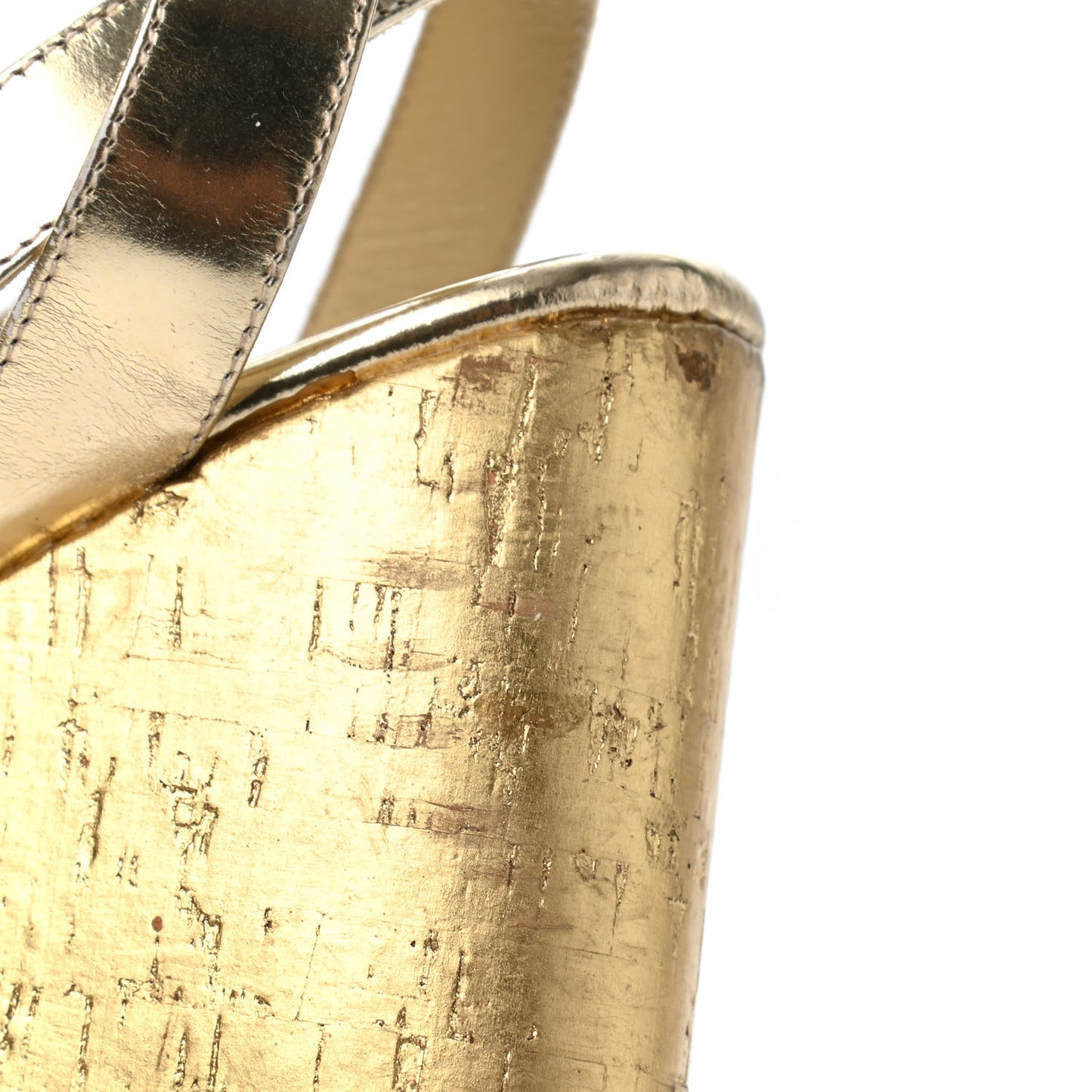 Metallic Calfskin Cork Papyrus Wedge Sandal 38 Gold