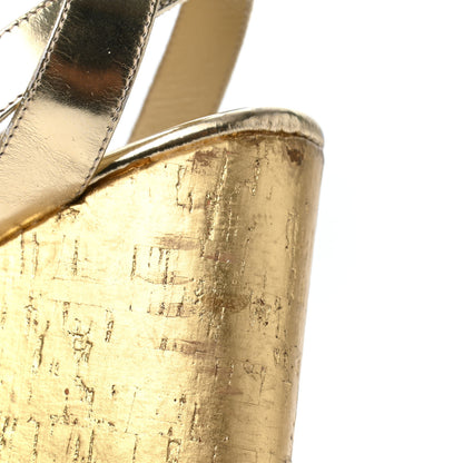 Jimmy Choo Metallic Calfskin Cork Papyrus Wedge Sandal 38 Gold 10 of 16