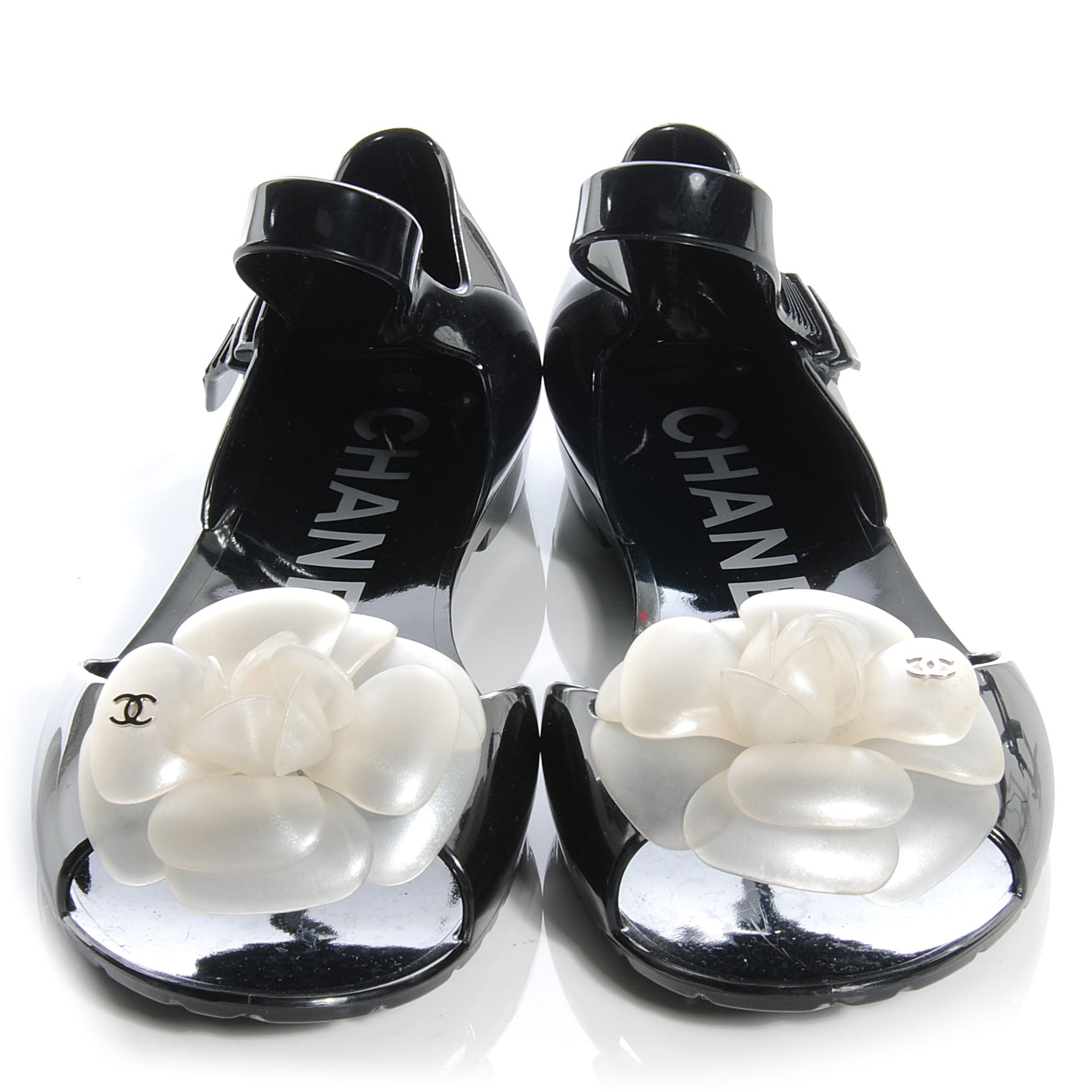 Chanel Jelly Camellia Sandal 37 Black White 2 of 6