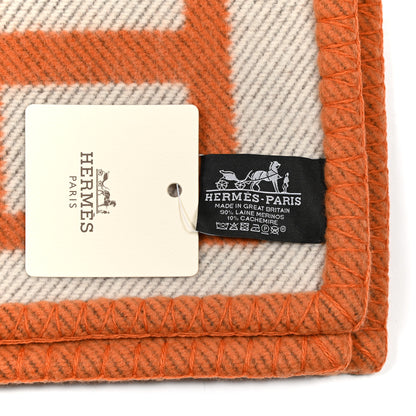 Hermes Wool Cashmere Signature Classic Avalon Blanket Ecru Potiron 3 of 3