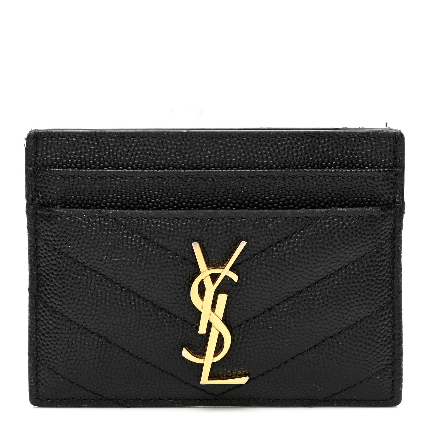 Saint Laurent Grain De Poudre Matelasse Chevron Monogram Credit Card Case Black 1 of 7
