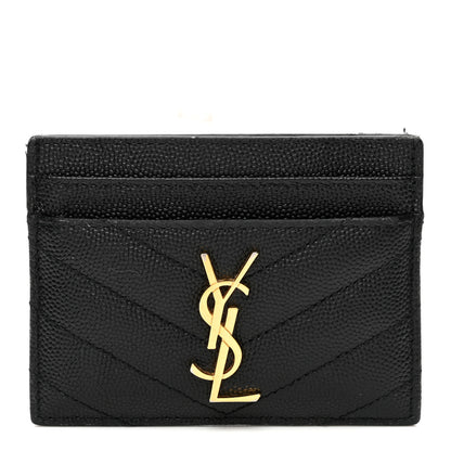 Saint Laurent Grain De Poudre Matelasse Chevron Monogram Credit Card Case Black 1 of 7