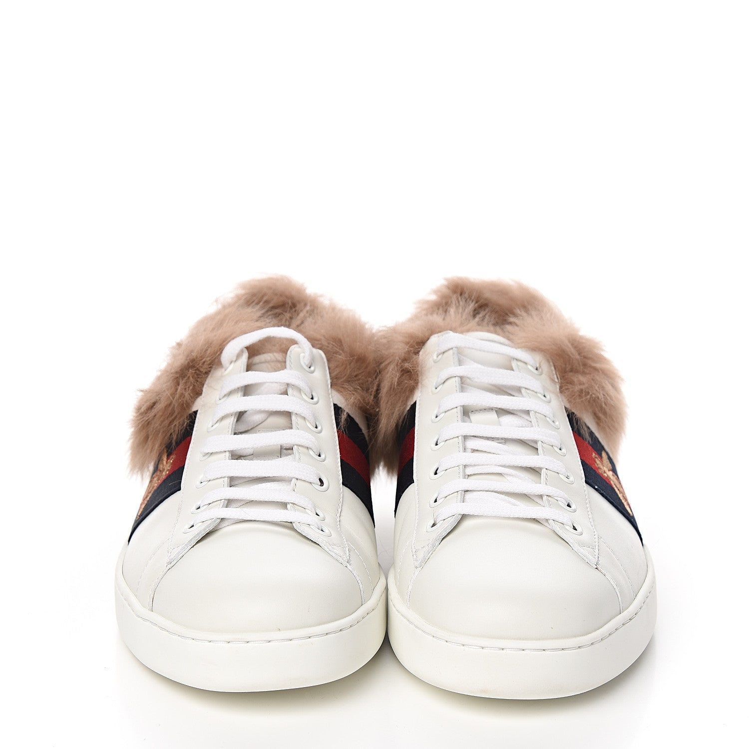 Gucci Calfskin Wool Web Bee Embroidered Mens Ace Sneakers 9.5 White 2 of 8