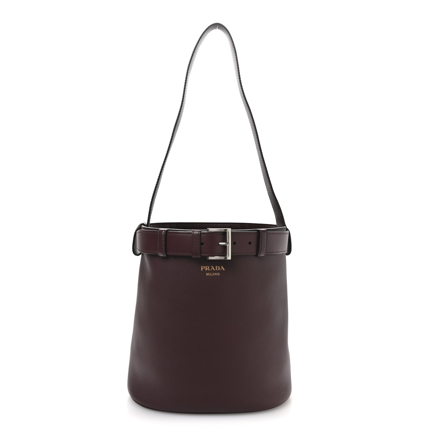 Prada Calfskin Buckle Bucket Bag With Belt Bordeaux 1 of 11
